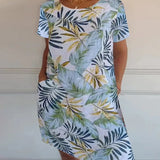 Robe Courte Imprimée à Col Rond