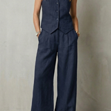 Ensemble femme gilet sans manches et pantalon large