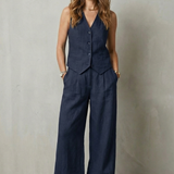 Ensemble femme gilet sans manches et pantalon large
