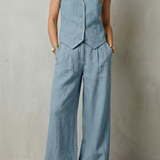 Ensemble femme gilet sans manches et pantalon large