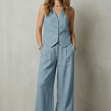 Ensemble femme gilet sans manches et pantalon large