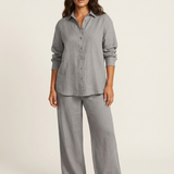 Ensemble deux pièces femme en lin mélangé jambe large