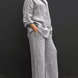 Ensemble deux pièces femme en lin mélangé jambe large