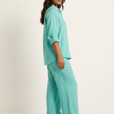 Ensemble deux pièces femme en lin mélangé jambe large