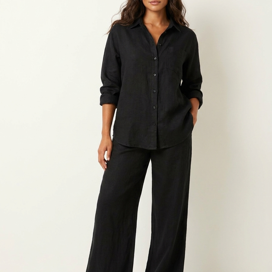 Ensemble deux pièces femme en lin mélangé jambe large