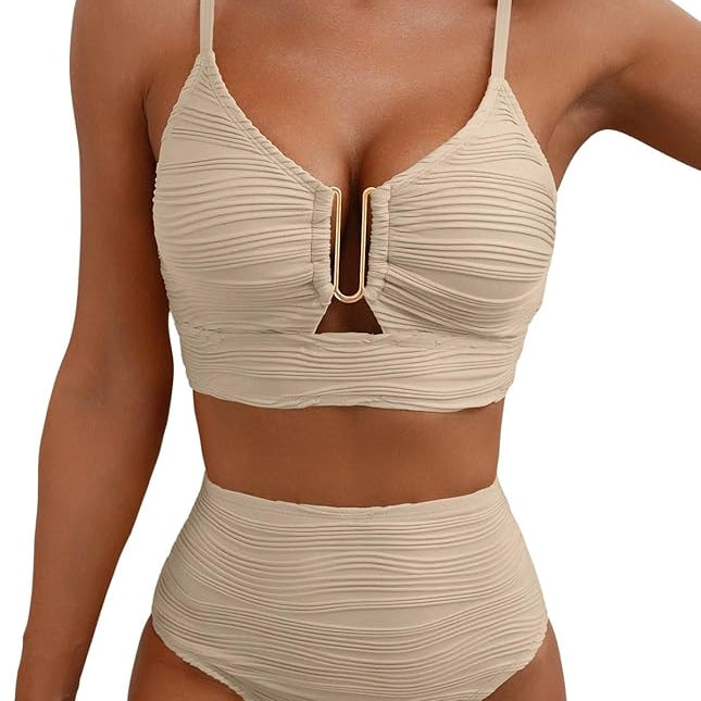 Bikini Femme Taille Haute à Détail Découpé