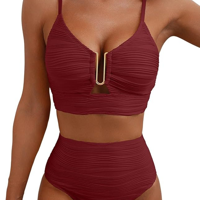 Bikini Femme Taille Haute à Détail Découpé