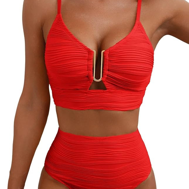 Bikini Femme Taille Haute à Détail Découpé