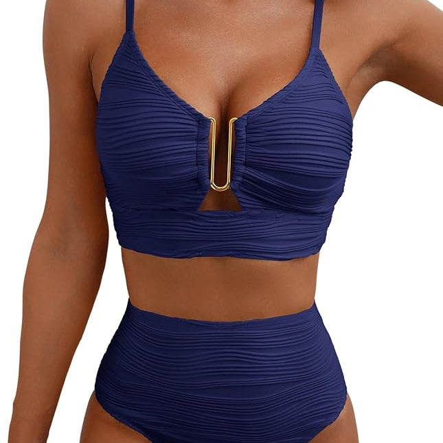 Bikini Femme Taille Haute à Détail Découpé