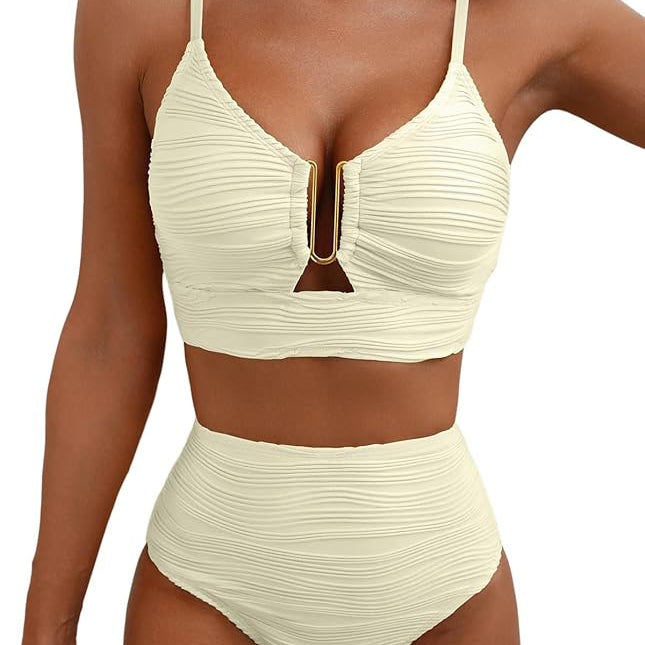 Bikini Femme Taille Haute à Détail Découpé