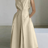 Robe Longue Sans Manches à Col Revers