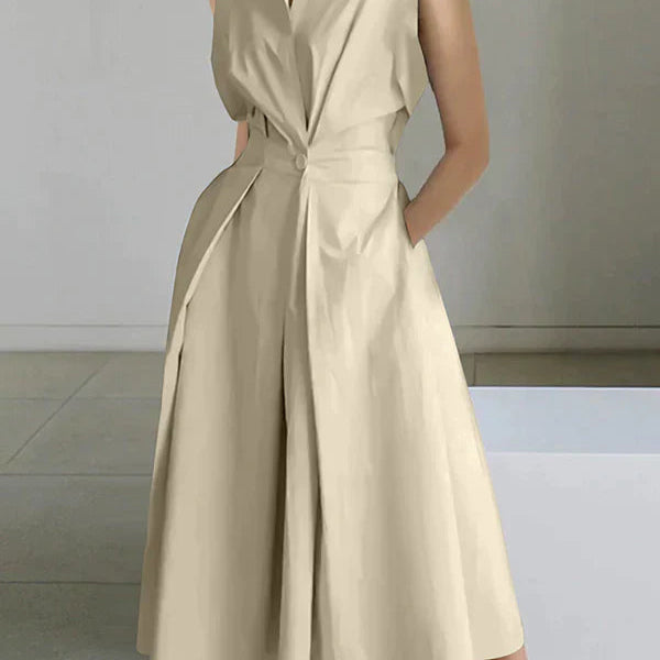 Robe Longue Sans Manches à Col Revers