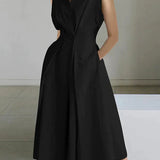 Robe Longue Sans Manches à Col Revers