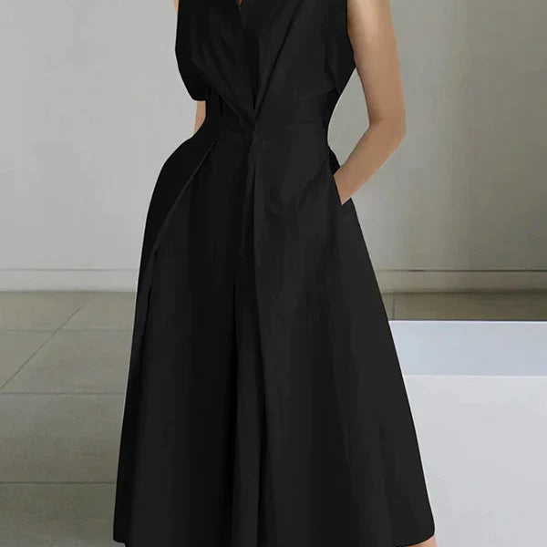 Robe Longue Sans Manches à Col Revers