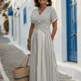 Robe Longue Femme Rayée Cache-Cœur
