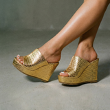 Sandales Femme Compensées Métallisées à Bride Ouverte