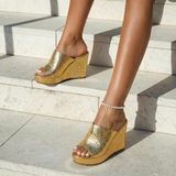 Sandales Femme Compensées Métallisées à Bride Ouverte