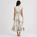 Robe midi plissée à col V sans manches