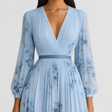 Robe midi plissée à col V sans manches
