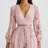 Robe midi plissée à col V sans manches