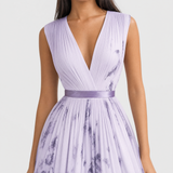 Robe midi plissée à col V sans manches
