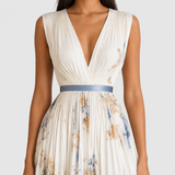 Robe midi plissée à col V sans manches