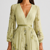 Robe midi plissée à col V sans manches
