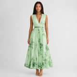 Robe midi plissée à col V sans manches