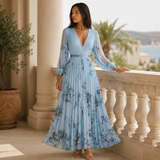 Robe midi plissée à col V sans manches