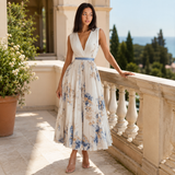 Robe midi plissée à col V sans manches