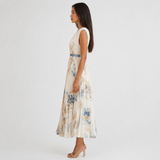 Robe midi plissée à col V sans manches