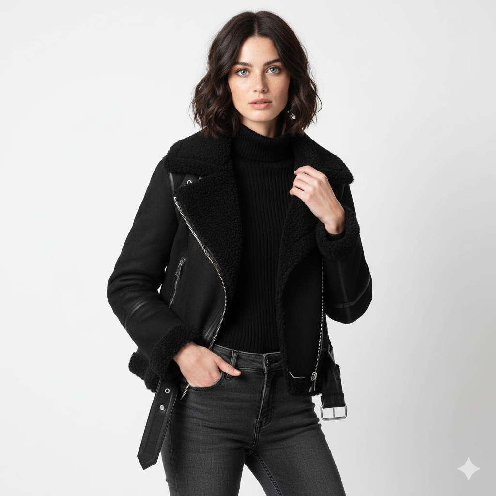 Kort Aviator Jakke Med Faux Fur Moderne Komfort Stil