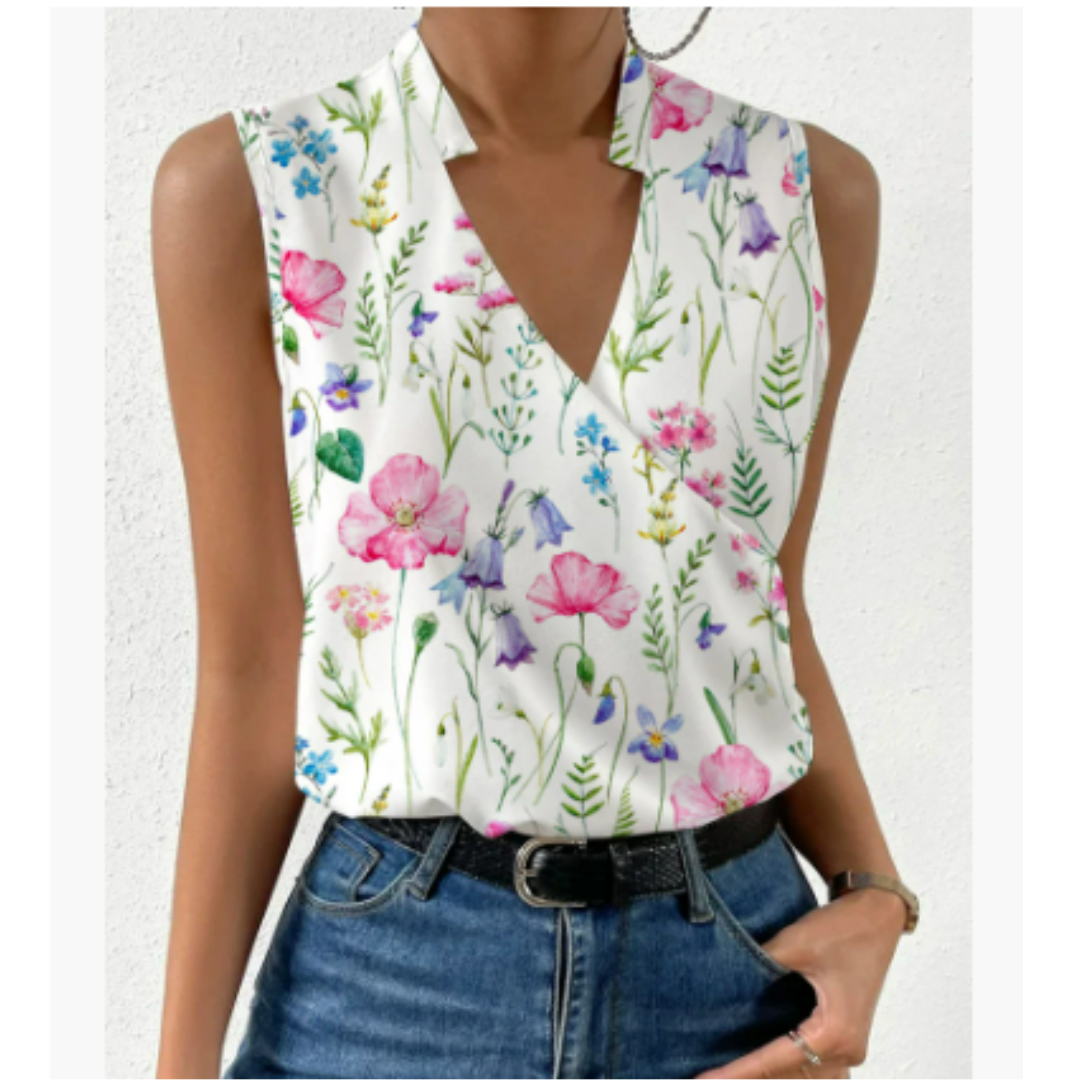 Blouse Sans Manches à Col Croisé