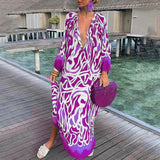 Robe Longue Imprimée Col V Coupe Ample Style Bohème Vacances