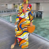 Robe Longue Imprimée Col V Coupe Ample Style Bohème Vacances