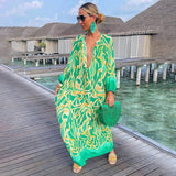 Robe Longue Imprimée Col V Coupe Ample Style Bohème Vacances