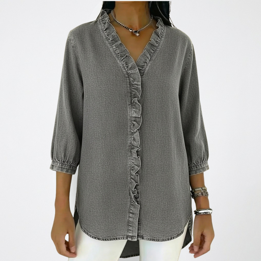 Blouse Femme à Col V avec Volants