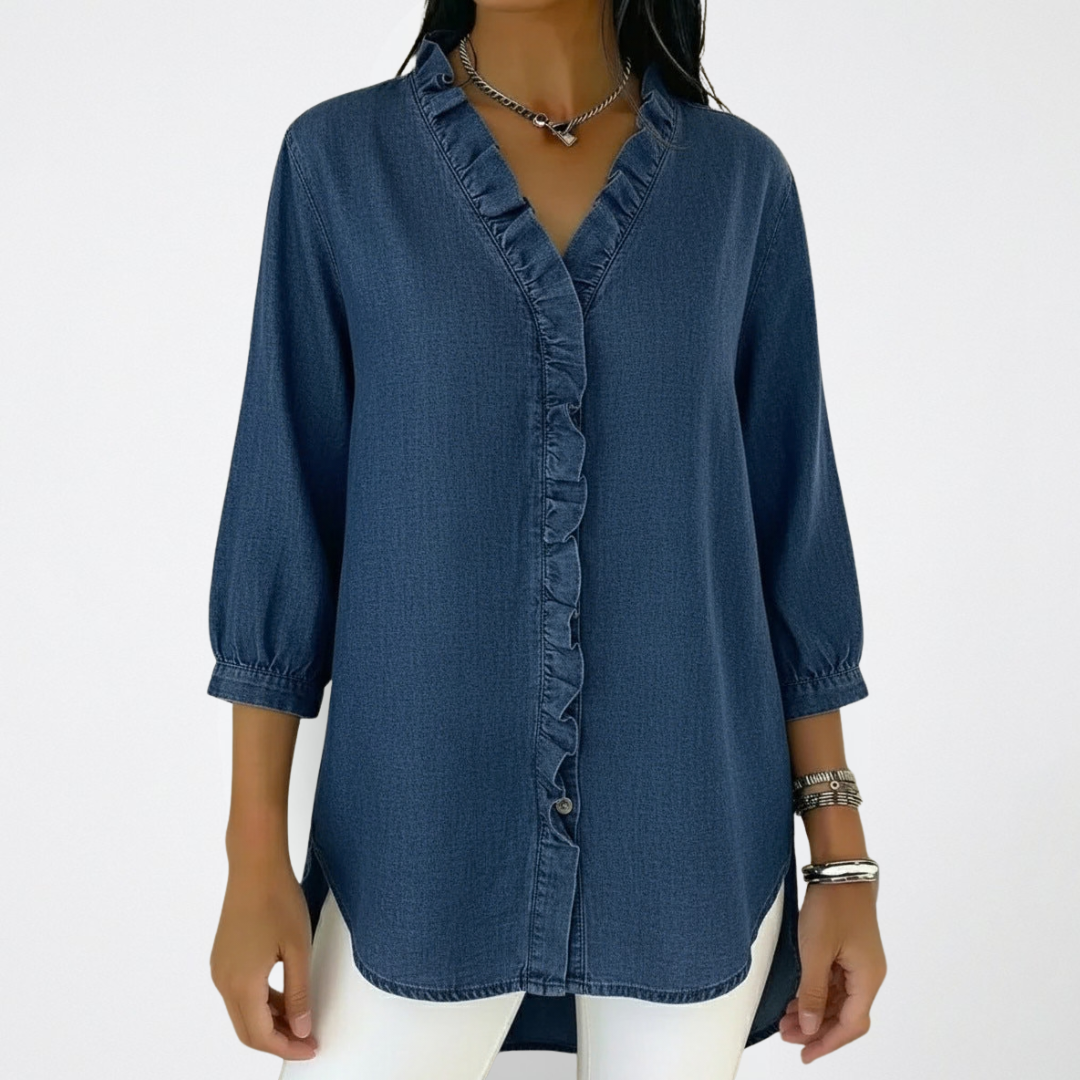 Blouse Femme à Col V avec Volants