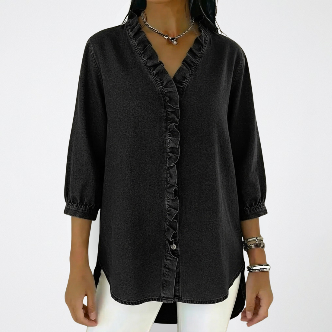 Blouse Femme à Col V avec Volants
