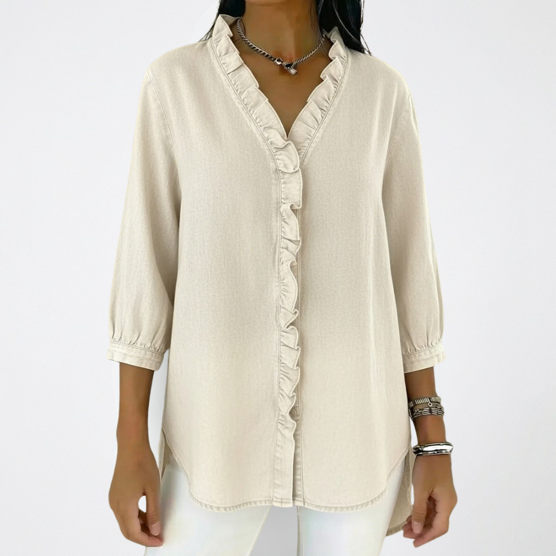Blouse Femme à Col V avec Volants
