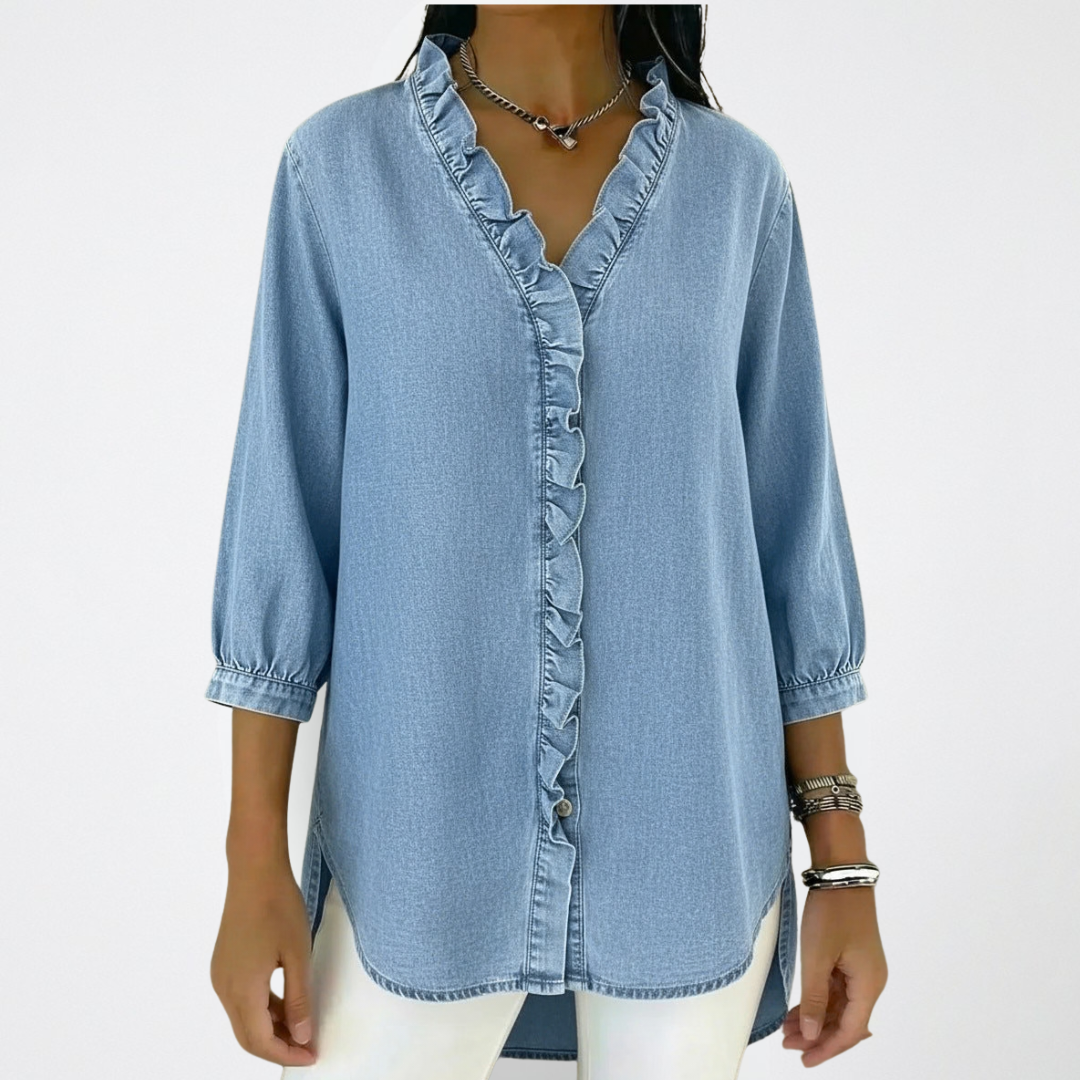 Blouse Femme à Col V avec Volants