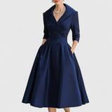 Robe Midi Femme Cache-Cœur à Manches 3/4