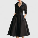 Robe Midi Femme Cache-Cœur à Manches 3/4