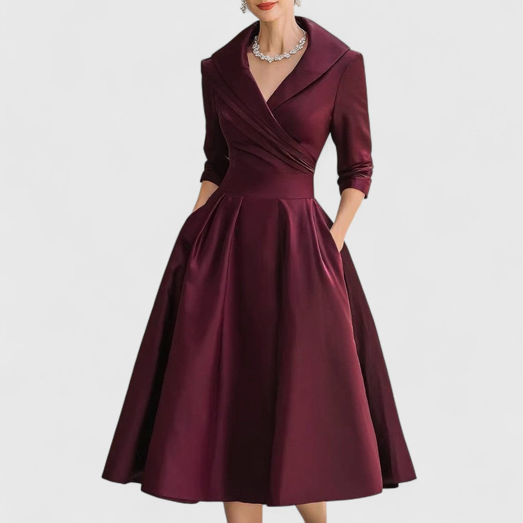 Robe Midi Femme Cache-Cœur à Manches 3/4