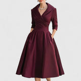 Robe Midi Femme Cache-Cœur à Manches 3/4