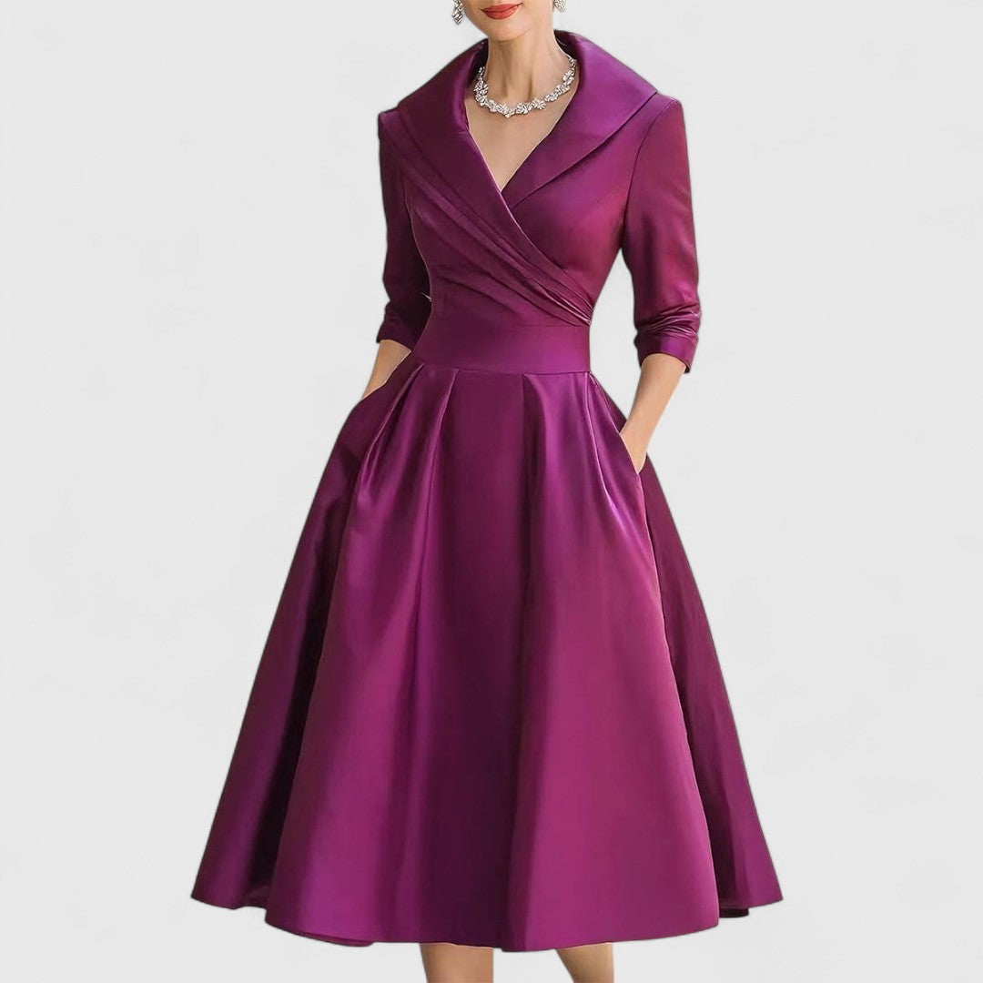 Robe Midi Femme Cache-Cœur à Manches 3/4
