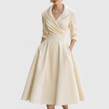 Robe Midi Femme Cache-Cœur à Manches 3/4