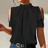 Blouse à Épaules Ouvertes Col Montant