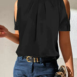 Blouse à Épaules Ouvertes Col Montant