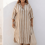 Robe Longue Femme Rayée Boutonnée à Col V
